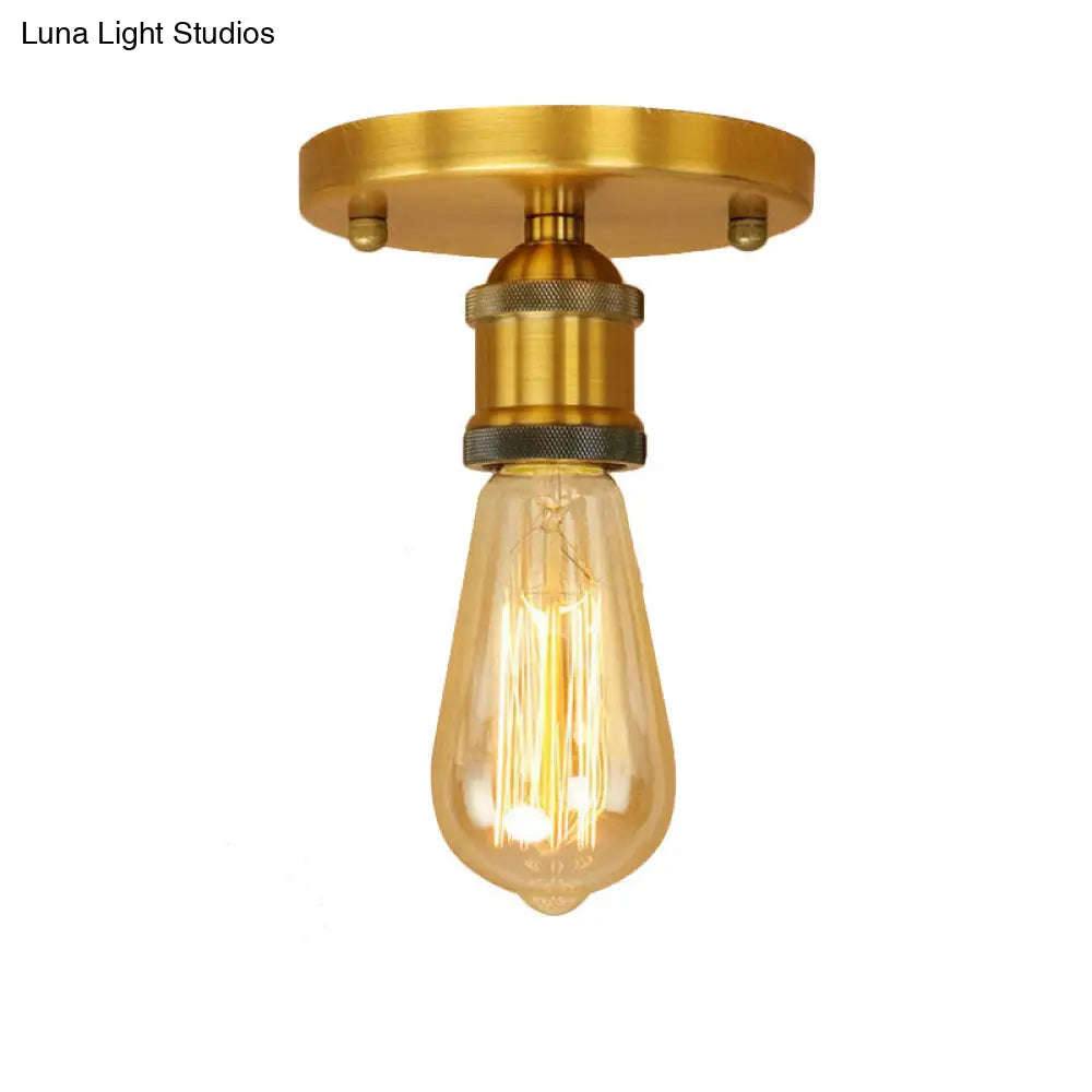 Retro Industrial Metal Black/Brass Finish Ceiling Lighting - Exposed Bulb Semi Flush Mount Light For