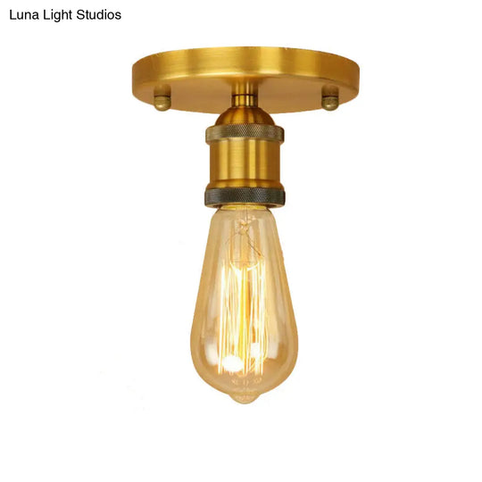 Retro Industrial Metal Black/Brass Finish Ceiling Lighting - Exposed Bulb Semi Flush Mount Light For