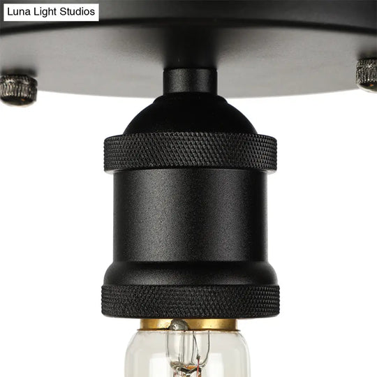 Retro Industrial Metal Black/Brass Finish Ceiling Lighting - Exposed Bulb Semi Flush Mount Light