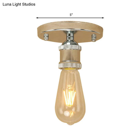 Retro Industrial Metal Black/Brass Finish Ceiling Lighting - Exposed Bulb Semi Flush Mount Light