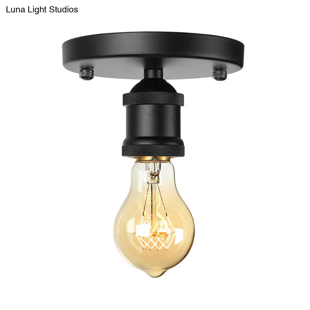 Retro Industrial Metal Black/Brass Finish Ceiling Lighting - Exposed Bulb Semi Flush Mount Light