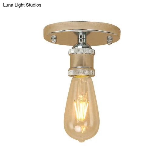 Retro Industrial Metal Black/Brass Finish Ceiling Lighting - Exposed Bulb Semi Flush Mount Light For