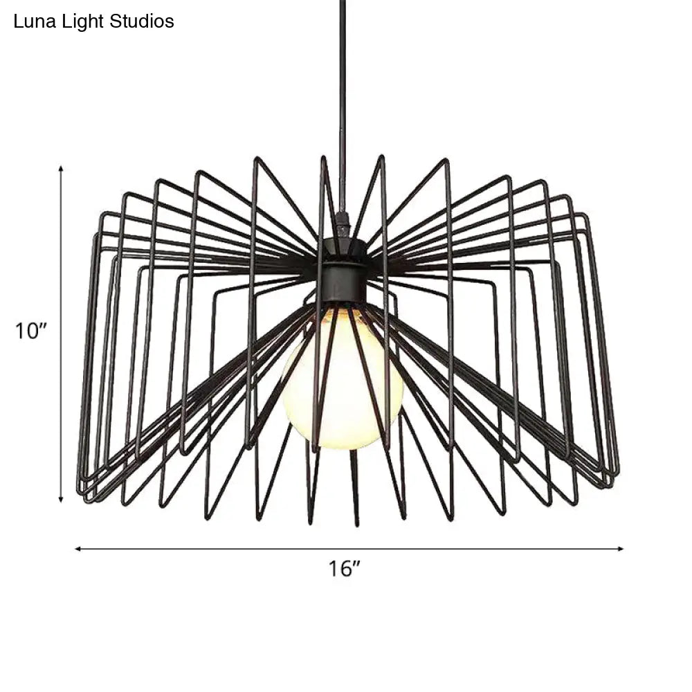 Retro Industrial Hanging Lamp - Metal Cage Shade Pendant Ceiling Light Black
