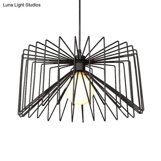Retro Industrial Hanging Lamp - Metal Cage Shade Pendant Ceiling Light Black