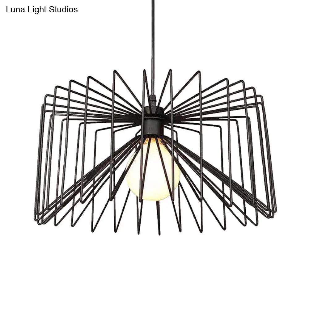 Retro Industrial Metal Cage Pendant Light - Black Hanging Lamp For Living Room