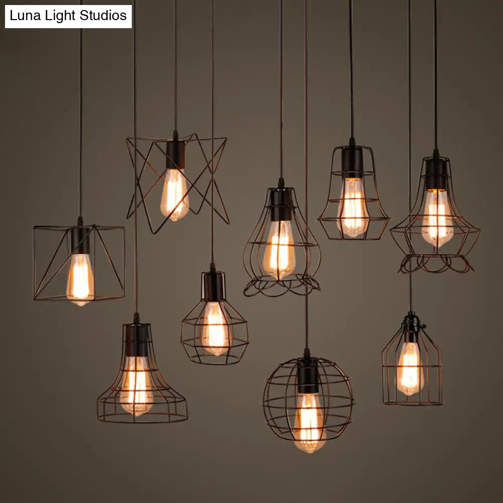 Retro Industrial Metal Cage Pendant Light Fixture - 1-Light Ceiling Hanging For Restaurants