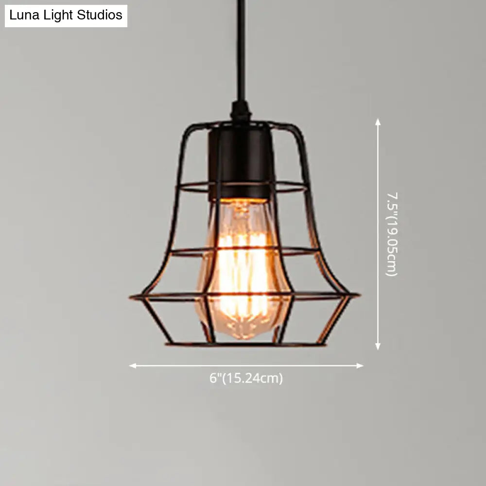 Retro Industrial Metal Cage Pendant Light Fixture - 1-Light Ceiling Hanging For Restaurants