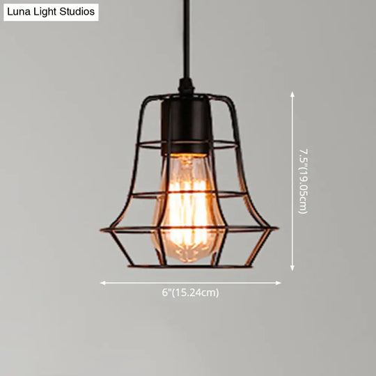 Retro Industrial Metal Cage Pendant Light Fixture - 1-Light Ceiling Hanging For Restaurants
