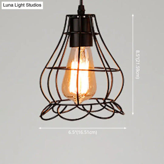 Retro Industrial Metal Cage Pendant Light Fixture - 1-Light Ceiling Hanging For Restaurants