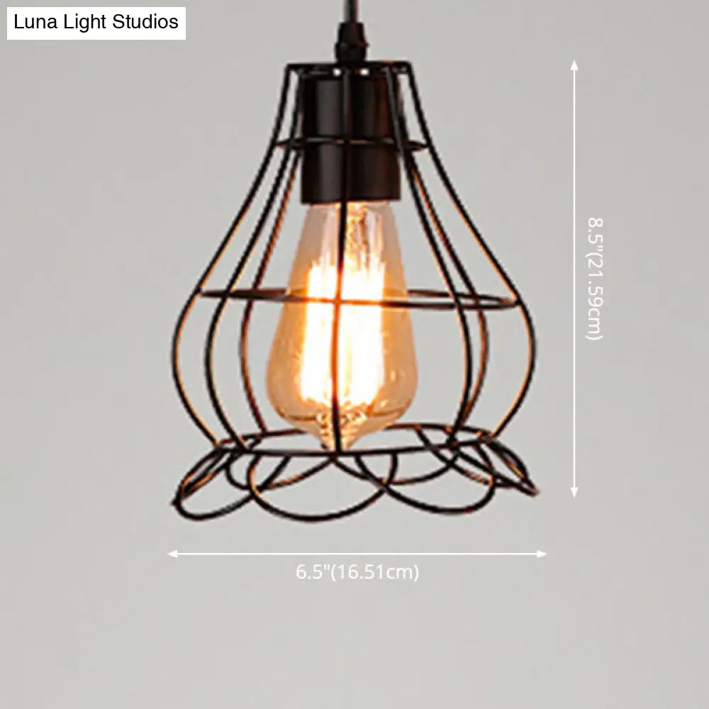 Retro Industrial Metal Cage Pendant Light Fixture For Restaurants - 1-Light Ceiling Hanging Lamp