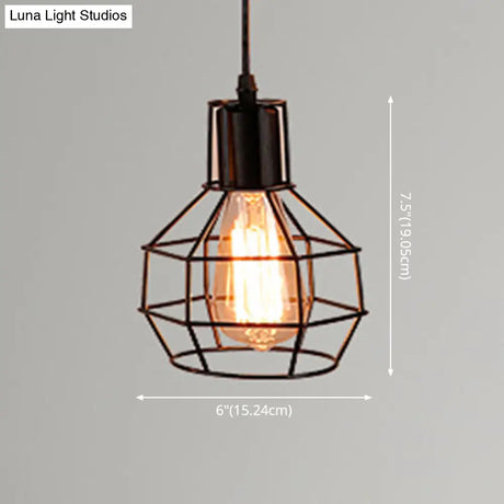 Retro Industrial Metal Cage Pendant Light Fixture - 1-Light Ceiling Hanging For Restaurants