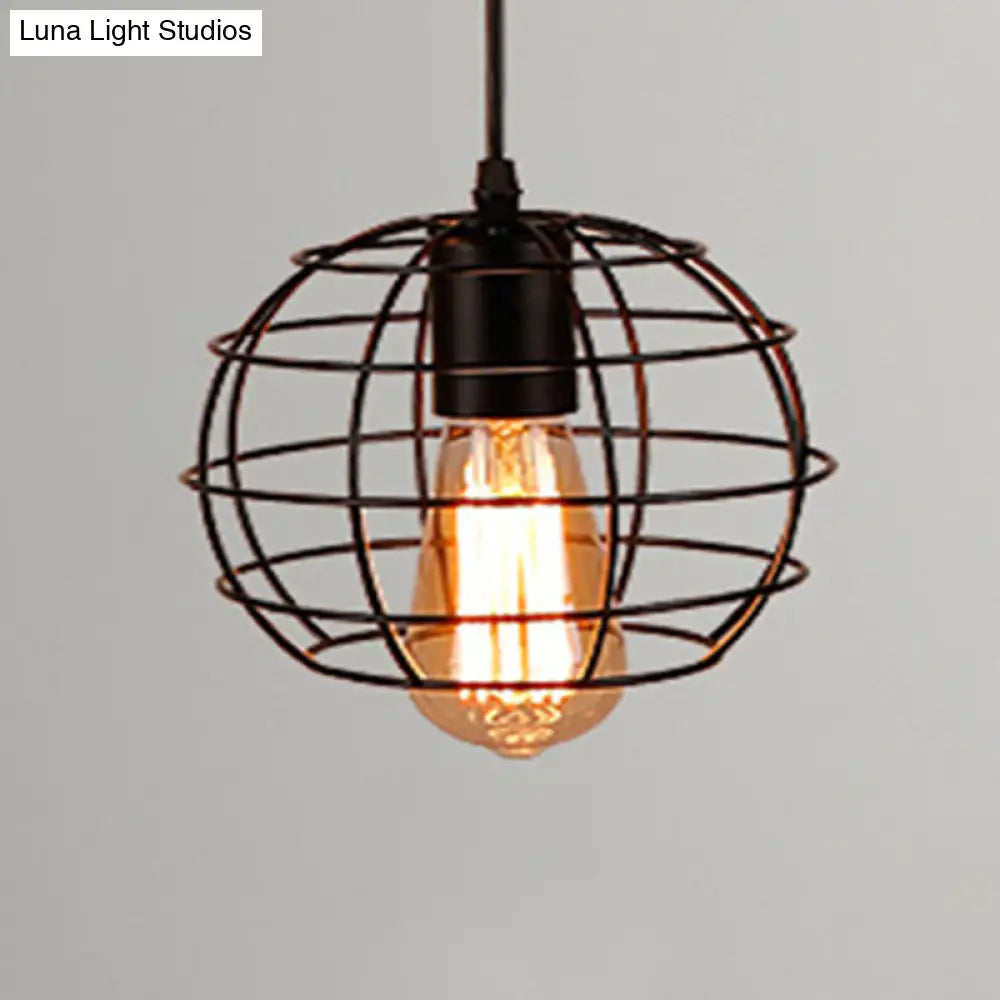 Retro Industrial Metal Cage Pendant Light Fixture For Restaurants - 1-Light Ceiling Hanging Lamp