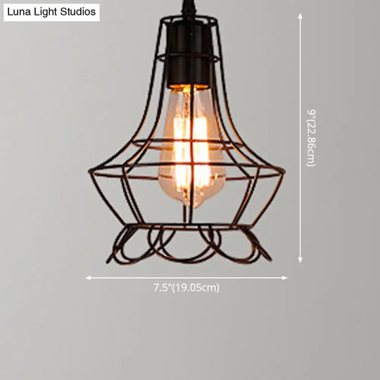 Retro Industrial Metal Cage Pendant Light Fixture For Restaurants - 1-Light Ceiling Hanging Lamp