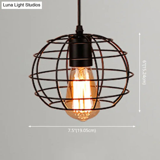 Retro Industrial Metal Cage Pendant Light Fixture - 1-Light Ceiling Hanging For Restaurants