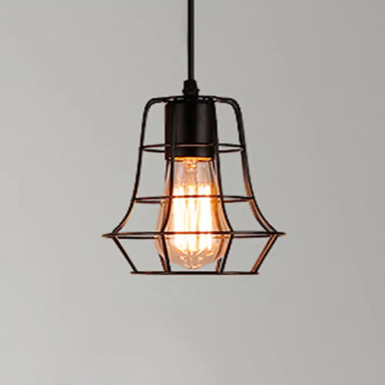 Retro Industrial Metal Cage Pendant Light Fixture - 1-Light Ceiling Hanging For Restaurants Black /