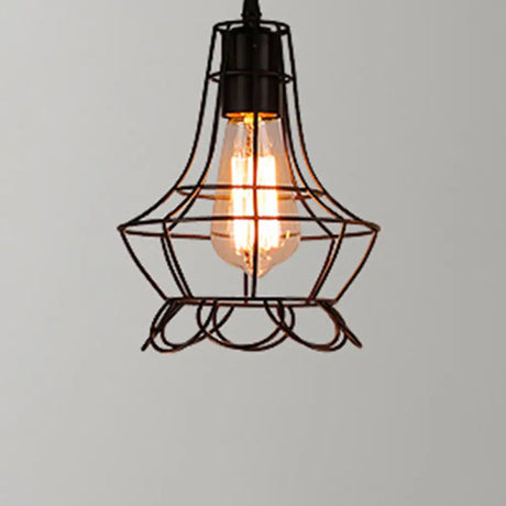 Retro Industrial Metal Cage Pendant Light Fixture - 1-Light Ceiling Hanging For Restaurants Black /