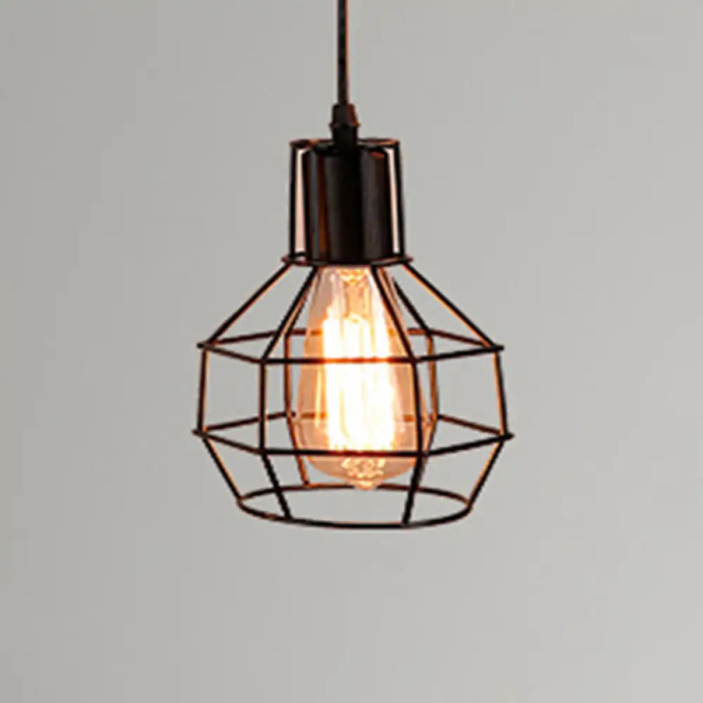 Retro Industrial Metal Cage Pendant Light Fixture - 1-Light Ceiling Hanging For Restaurants Black /