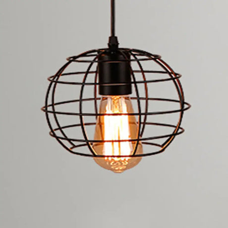 Retro Industrial Metal Cage Pendant Light Fixture - 1-Light Ceiling Hanging For Restaurants Black /