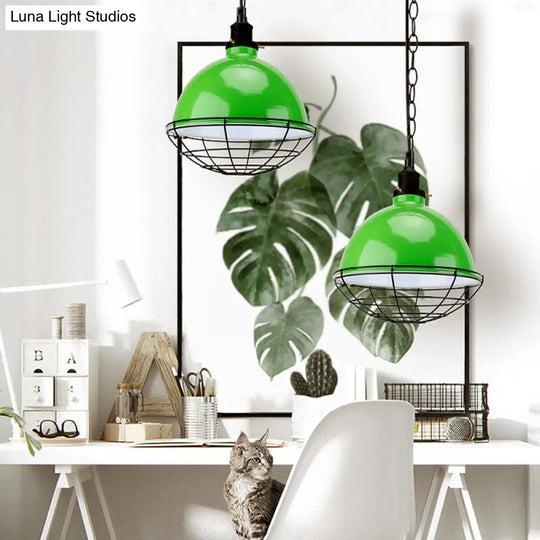 Retro Industrial Metal Pendant Light - Bowl Shade 1 Bulb Multiple Colors Wire Guard And Chain