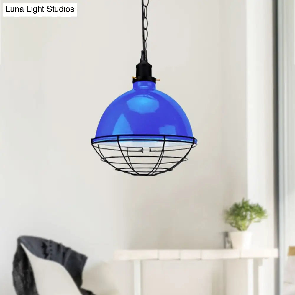 Retro Industrial Metal Pendant Light - Bowl Shade 1 Bulb Black/White/Red Indoor Ceiling With Wire