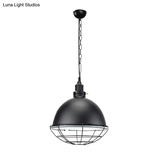Retro Industrial Metal Pendant Light - Bowl Shade 1 Bulb Multiple Colors Wire Guard And Chain