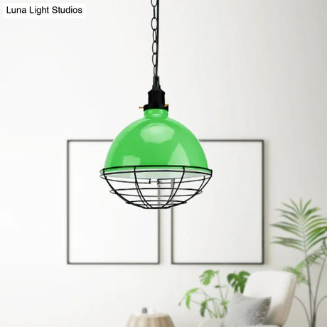 Retro Industrial Metal Pendant Light - Bowl Shade 1 Bulb Black/White/Red Indoor Ceiling With Wire