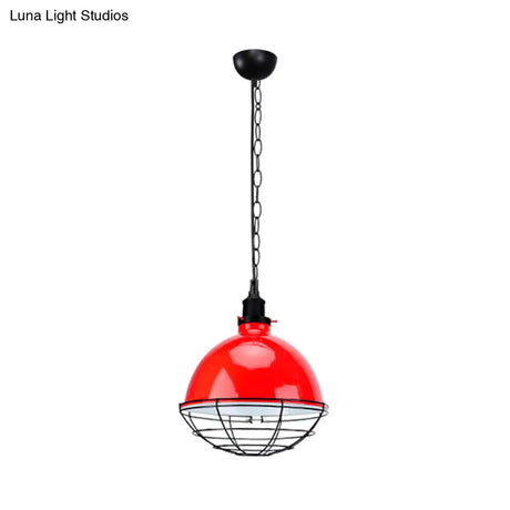 Retro Industrial Metal Pendant Light - Bowl Shade 1 Bulb Black/White/Red Indoor Ceiling With Wire