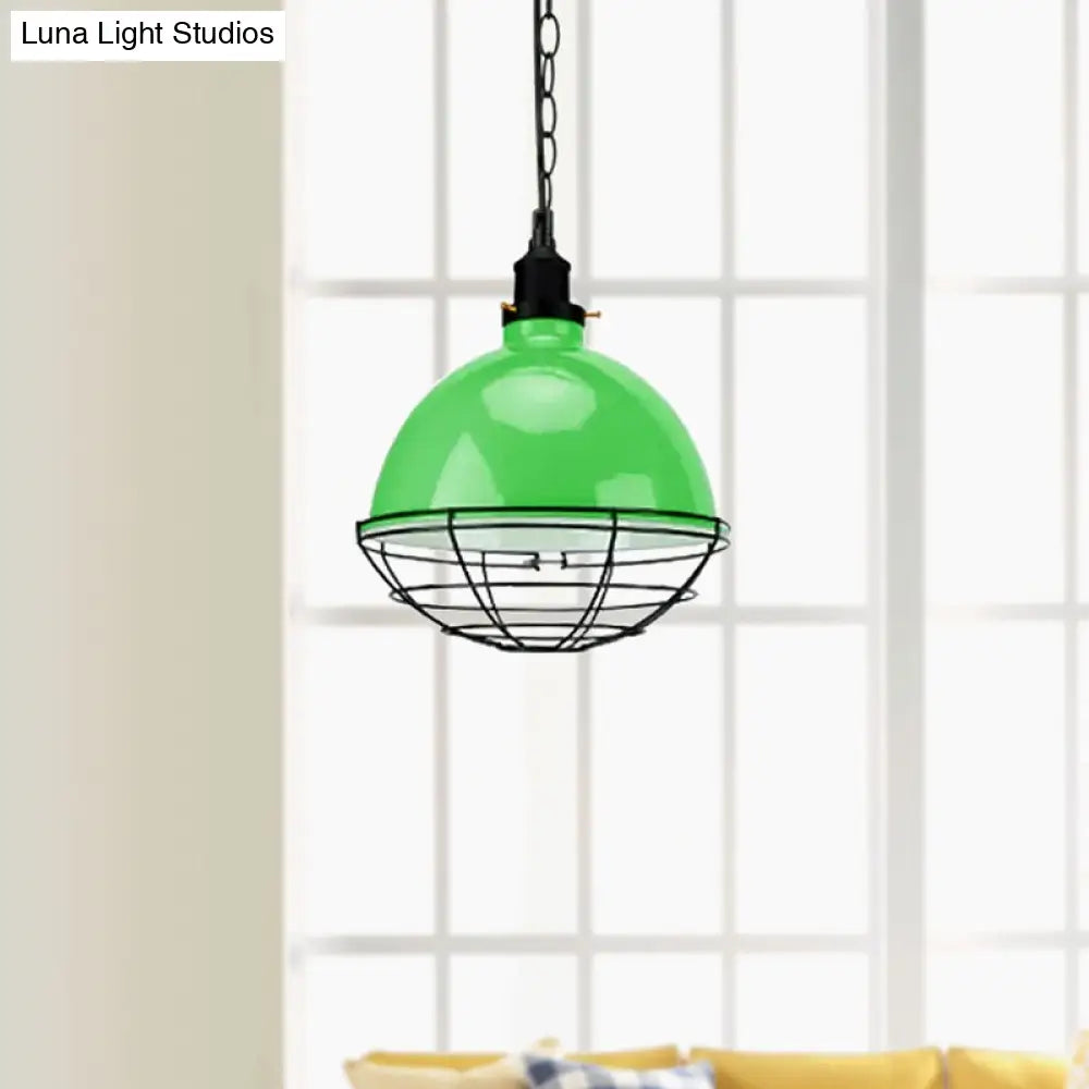 Retro Industrial Metal Pendant Light - Bowl Shade 1 Bulb Black/White/Red Indoor Ceiling With Wire