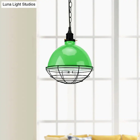 Retro Industrial Metal Pendant Light - Bowl Shade 1 Bulb Black/White/Red Indoor Ceiling With Wire