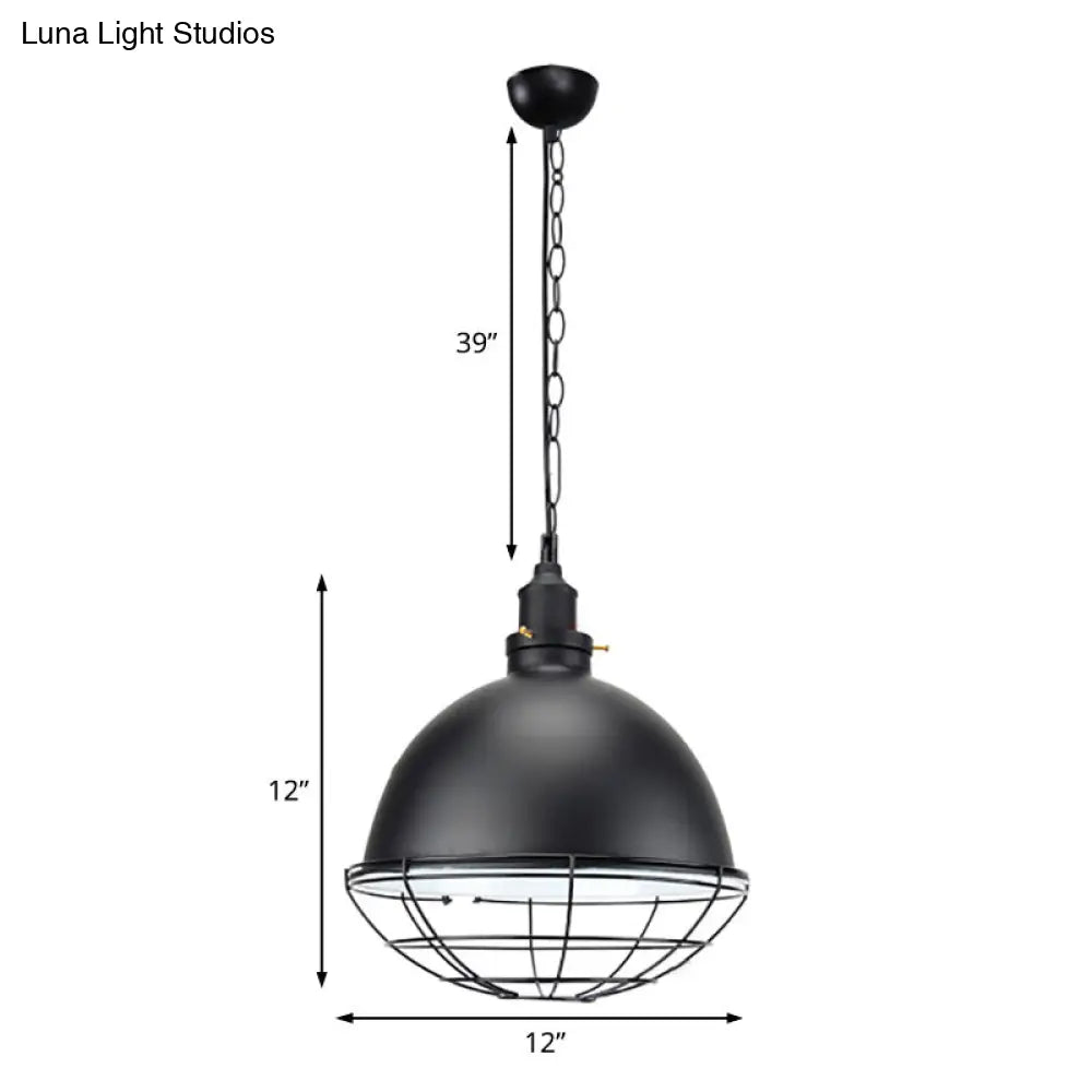 Retro Industrial Metal Pendant Light - Bowl Shade 1 Bulb Multiple Colors Wire Guard And Chain