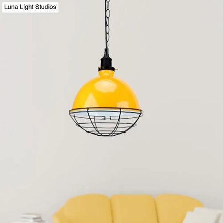 Retro Industrial Metal Pendant Light - Bowl Shade 1 Bulb Black/White/Red Indoor Ceiling With Wire