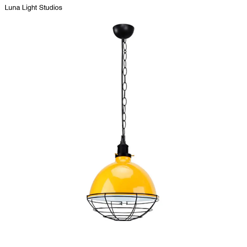 Retro Industrial Metal Pendant Light - Bowl Shade 1 Bulb Multiple Colors Wire Guard And Chain