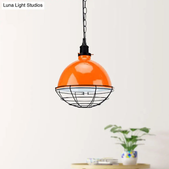 Retro Industrial Metal Pendant Light - Bowl Shade 1 Bulb Multiple Colors Wire Guard And Chain