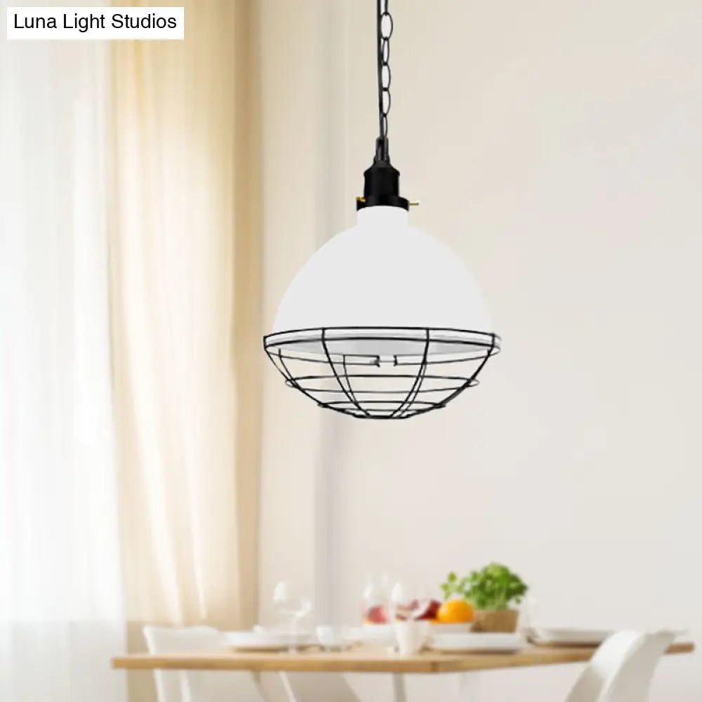 Retro Industrial Metal Pendant Light - Bowl Shade 1 Bulb Multiple Colors Wire Guard And Chain