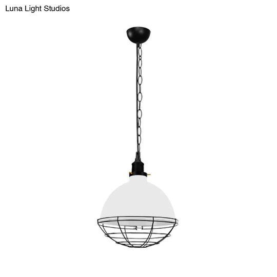 Retro Industrial Metal Pendant Light - Bowl Shade 1 Bulb Black/White/Red Indoor Ceiling With Wire