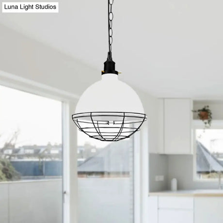 Retro Industrial Metal Pendant Light - Bowl Shade 1 Bulb Black/White/Red Indoor Ceiling With Wire