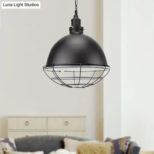 Retro Industrial Metal Pendant Light - Bowl Shade 1 Bulb Black/White/Red Indoor Ceiling With Wire