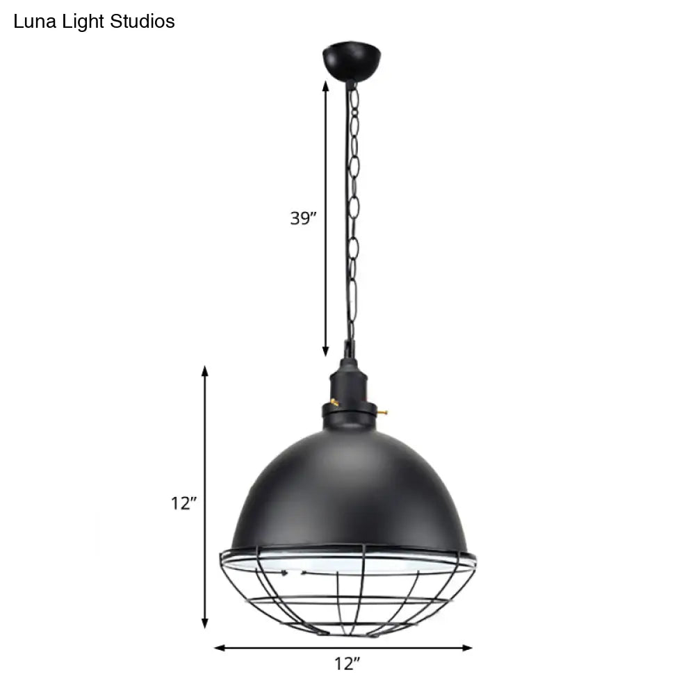 Retro Industrial Metal Pendant Light - Bowl Shade 1 Bulb Black/White/Red Indoor Ceiling With Wire