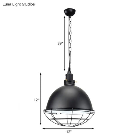 Retro Industrial Metal Pendant Light - Bowl Shade 1 Bulb Black/White/Red Indoor Ceiling With Wire