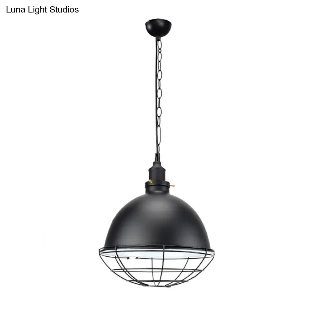 Retro Industrial Metal Pendant Light - Bowl Shade 1 Bulb Black/White/Red Indoor Ceiling With Wire