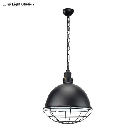 Retro Industrial Metal Pendant Light - Bowl Shade 1 Bulb Black/White/Red Indoor Ceiling With Wire