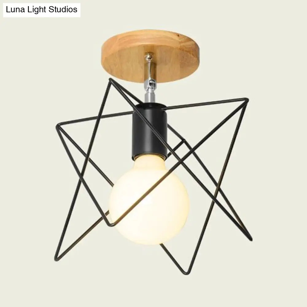Retro Industrial Metal Semi Flush Light: Mini Triangle/Urn Design With Wire Guard - 1 Head Bedroom