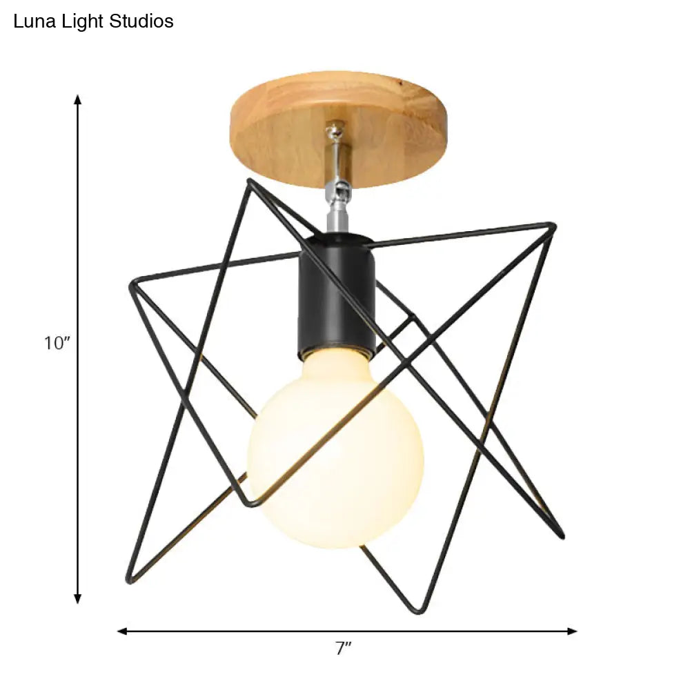 Retro Industrial Metal Semi Flush Light: Mini Triangle/Urn Design With Wire Guard - 1 Head Bedroom