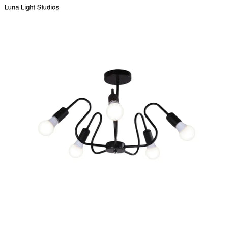 Retro Industrial Metal Semi Flush Mount Ceiling Light With Exposed Bulb - 3/5/6 Heads Dining Room