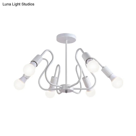 Retro Industrial Metal Semi Flush Mount Ceiling Light With Exposed Bulb - 3/5/6 Heads Dining Room