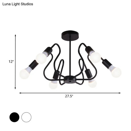 Retro Industrial Metal Semi Flush Mount Ceiling Light With Exposed Bulb - 3/5/6 Heads Dining Room