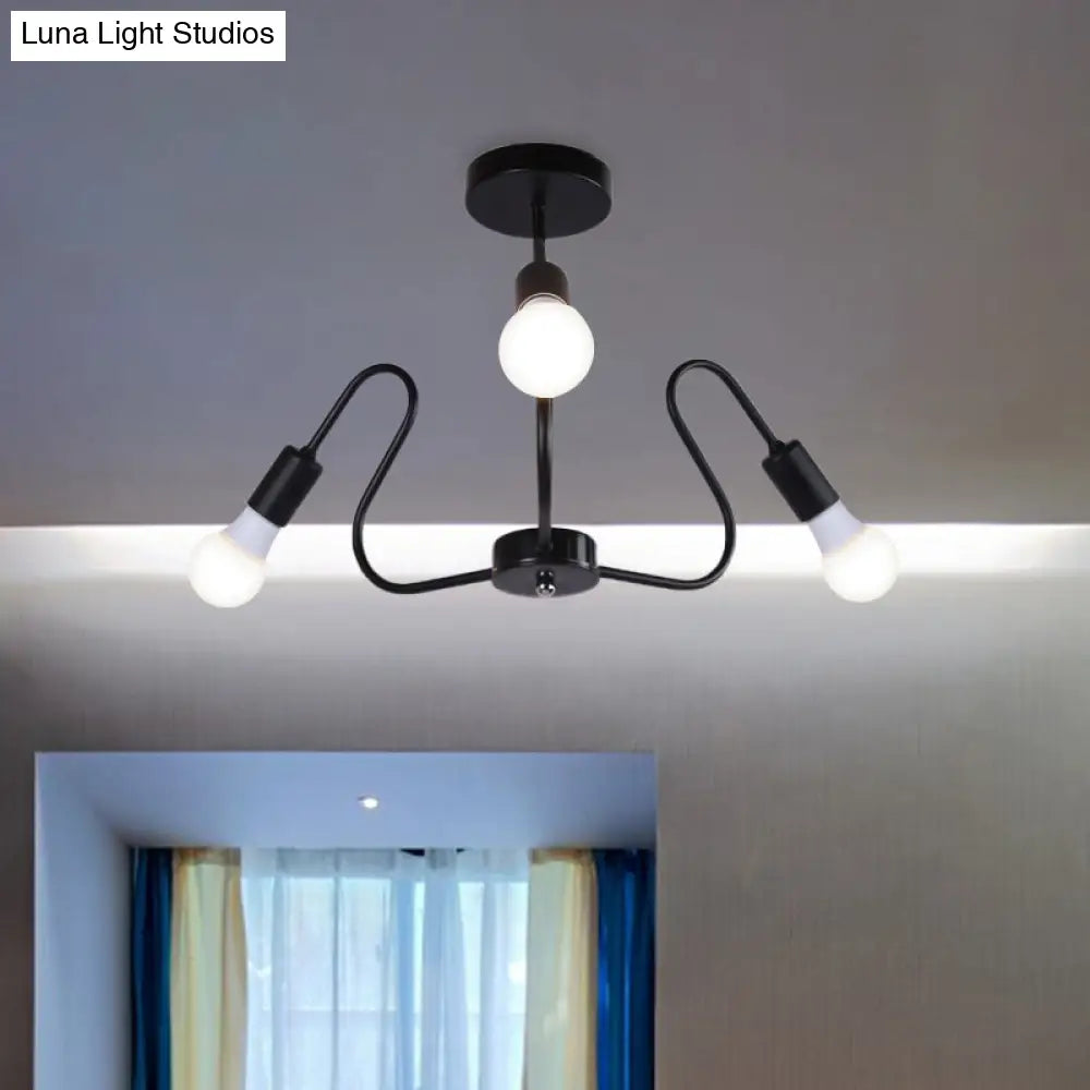 Retro Industrial Metal Semi Flush Mount Ceiling Light With Exposed Bulb - 3/5/6 Heads Dining Room