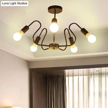 Retro Industrial Metal Semi Flush Mount Ceiling Light With Exposed Bulb - 3/5/6 Heads Dining Room