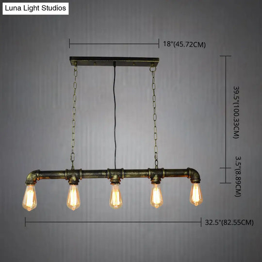 Retro Industrial Metal Tubular Island Pendant With Exposed Bulbs - 5-Light Lamp