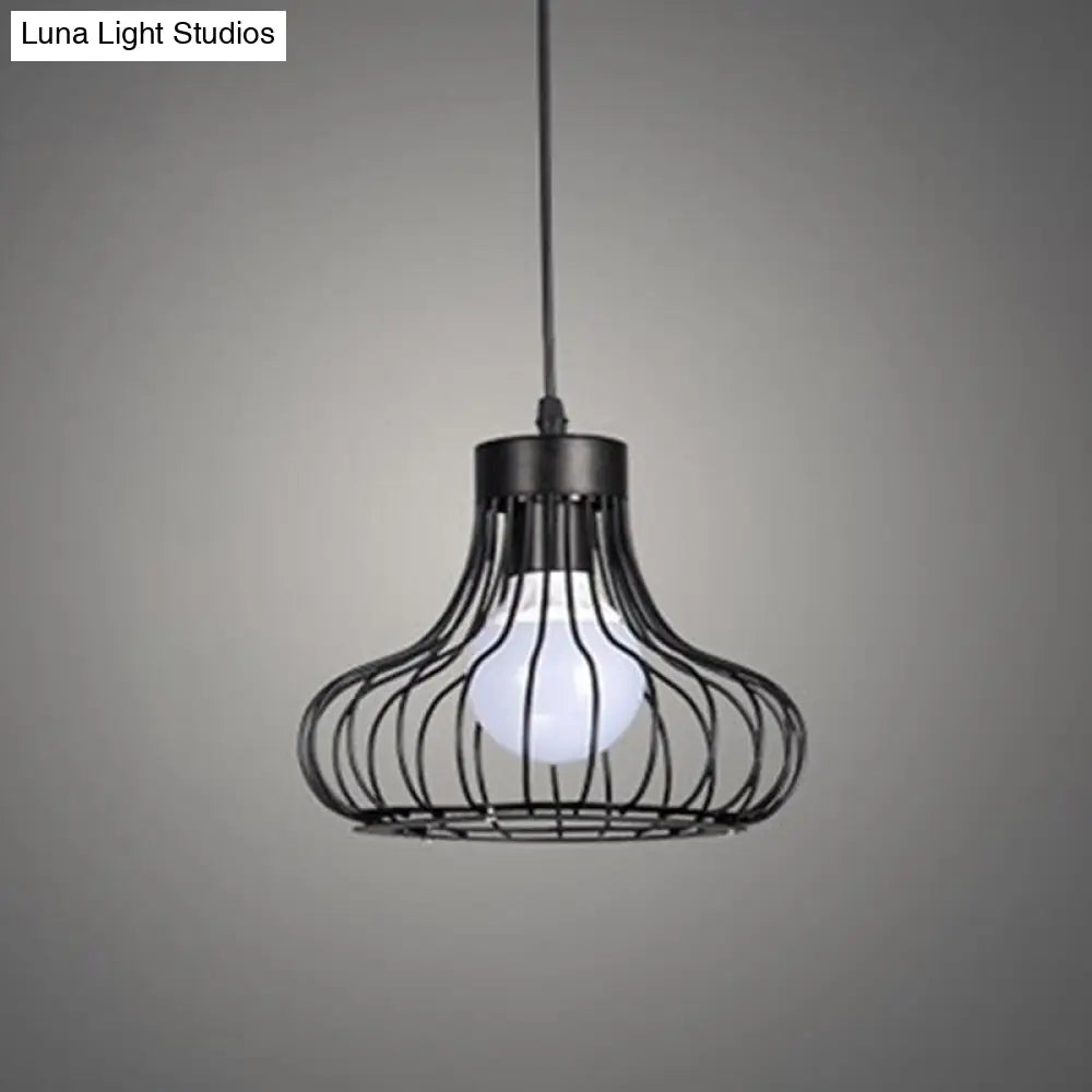 Retro Industrial Style Metal Pendant Ceiling Light - 1-Light Oval For Restaurants Black / 9